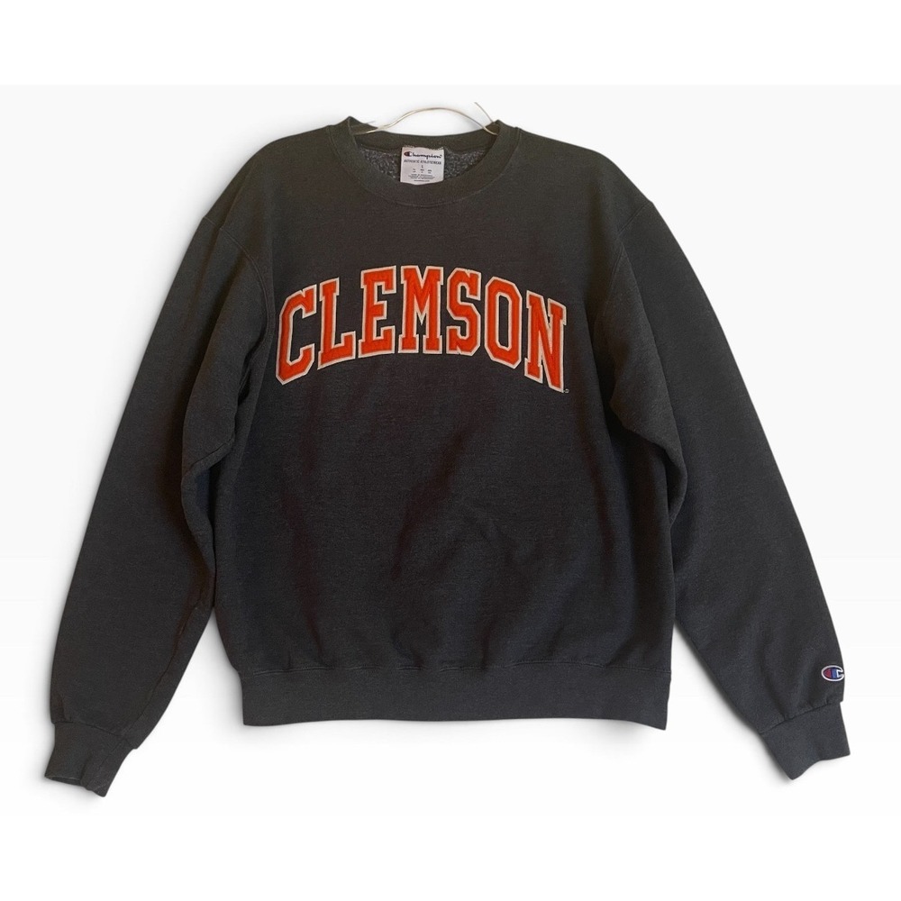 Champion Clemson Sweatshirt Men Large Black Orange Collegiate Crewneck Pullover